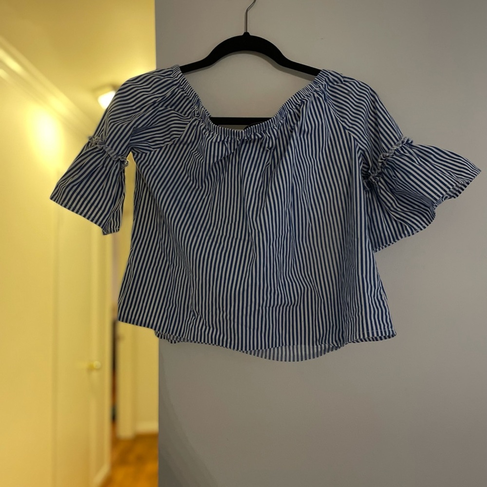 Blue/white stripe off the shoulder top